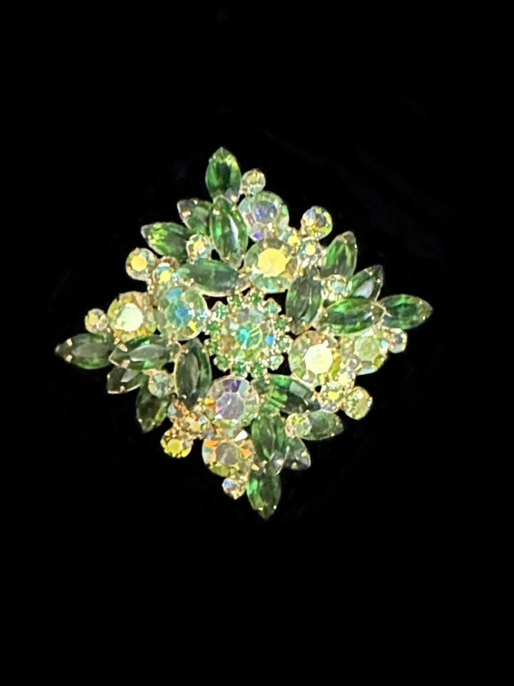 Green Crystal Floral Brooch - Women Jewelry